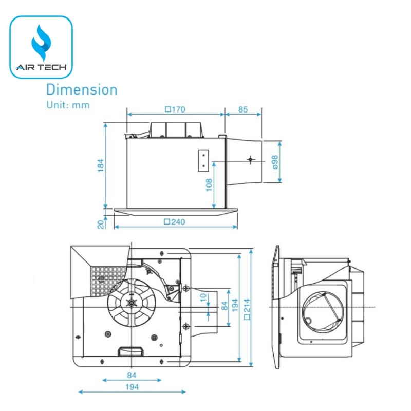 Quạt thông gió âm trần Panasonic FV-17CU9 7,5 W