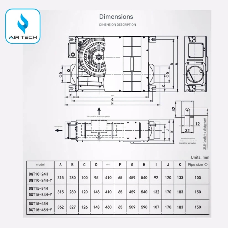 Quạt âm trần cấp khí tươi, lọc bụi mịn Nedfon DGT15-45H siêu mỏng