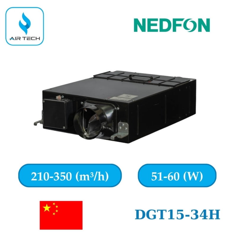 Quạt âm trần cấp khí tươi, lọc bụi mịn Nedfon DGT15-34H siêu mỏng