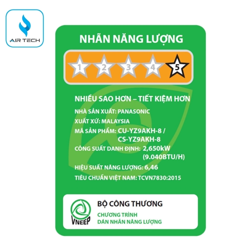 Điều hòa Panasonic CU/CS-YZ9AKH-8 9.000 BTU 2 chiều Inverter