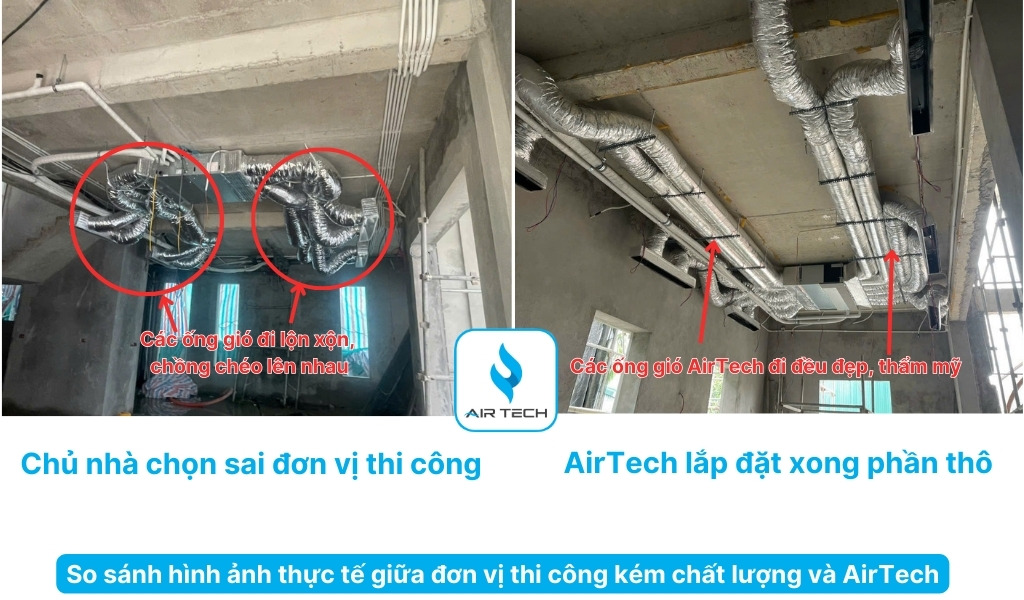 Hình ảnh khi anh T chọn sai đơn vị lắp đặt và sau khi AirTech đã kịp thời thi công lại